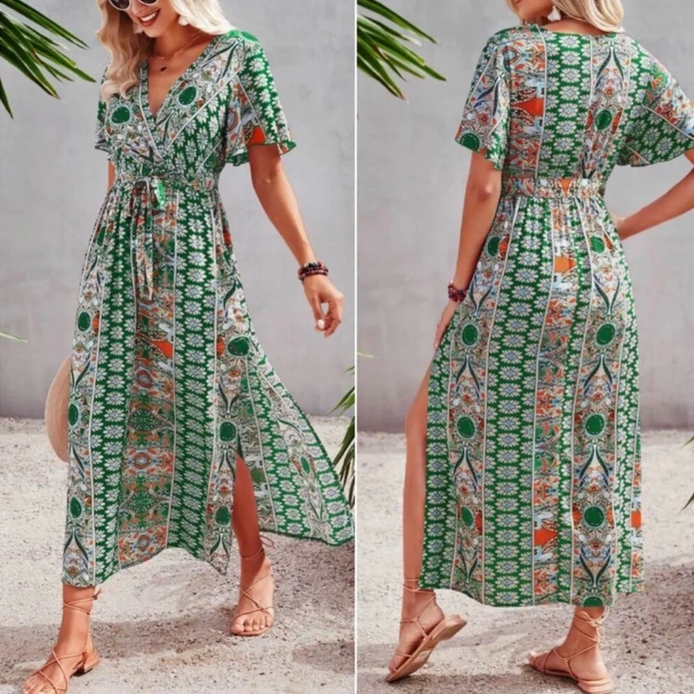 Boho  floral print butterfly sleeve maxi dress - Picture 2 of 8
